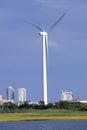Modern windmill wind turbine in a coastal setting in Atlantic City, New Jersey