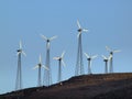 Modern Windmills spin on hillside