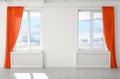 Modern windows with stylish orange curtains Royalty Free Stock Photo