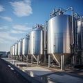 Modern wine factory with large shine tanks for the fermentation