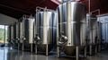 Modern wine factory with large shine tanks for the fermentation