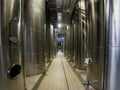 Modern wine factory with large tanks for the fermentation