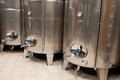 Modern wine factory with new large tanks for the fermentation. modern wine cellar with stainless steel tanks
