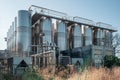 Modern winery plant with stainless steel vats for wine fermentation and autonomous power plant. Wine production