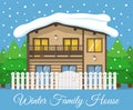 Modern winter country Family House Poster or Greeting Card. Vector illustration