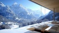 Modern winter mountain spa with panoramic views Royalty Free Stock Photo