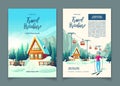 Ski resort in mountains cartoon vector brochure