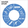 Modern Winter sport Infographic design template with icons. Tools of winter sports Infographic visualization in bubble Royalty Free Stock Photo