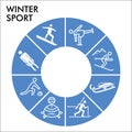 Modern Winter sport Infographic design template with icons. Tools of winter sports Infographic visualization in bubble Royalty Free Stock Photo
