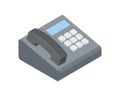 Modern wired telephone with buttons and handset isometric vector illustration. Electronic phone