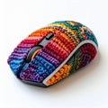 Cozy Tech - Rainbow Crocheted Computer Mouse Cover Royalty Free Stock Photo
