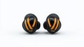 Modern wireless earbuds with orange accents on a white isolated background Royalty Free Stock Photo