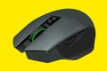 Modern wireless gaming computer mouse isolated on yellow background Royalty Free Stock Photo