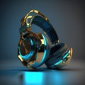 Modern wireless headphones with an interesting design in gold color . Royalty Free Stock Photo