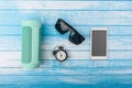 Modern Wireless Portable Speaker Next To Fashion Sunglasses And Royalty Free Stock Photo