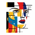 Colorful Geometric Constructivism: Abstract Women Face Illustration