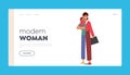 Modern Woman Dilemma Landing Page Template. Female Character Torn Between Two Choices of Work and Baby on her Hands