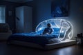 Woman girl interior space young interior bed travel people night home dark room technology