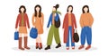 Modern women standing together. Group of characters in casual fashion clothes, isolated against a white background. Street Fashion