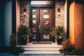 Modern wood and mirrors door, entrance to a house, Generative AI