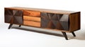 Modern Wood Sideboard With Geometric Patterns - Precisionist Art Style