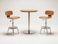 Modern wooden bar stools and round table isolated on white background Royalty Free Stock Photo