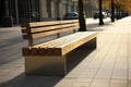 Modern wooden benches standing on the sides of the paved paths of the city park on a rainy day Royalty Free Stock Photo