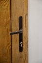 Modern wooden brown door with metal door handle Royalty Free Stock Photo