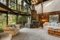 Modern Wooden Cottage House Interior With Living Room Close Up