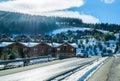 Modern wooden cottage in a tourist winter resort in the mountains