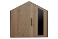 Modern wooden garden storage on white background. Front view. Royalty Free Stock Photo