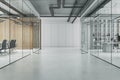 Modern wooden, glass and concrete office interior with daylight.