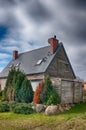 Modern wooden house facade made of horizontal planks Royalty Free Stock Photo