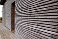 Modern wooden house facade made of horizontal planks Royalty Free Stock Photo