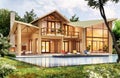 Modern wooden house with pool