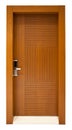 Modern wooden looking steel door, electronic security lock system Royalty Free Stock Photo