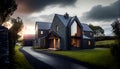 Modern Wooden - Stones Barn Farm house. NEo Classic England. Royalty Free Stock Photo