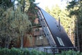 Modern wooden triangle house in the forest