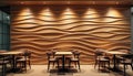 Modern wooden wall panel in warm lighting, ideal for interior design inspiration Royalty Free Stock Photo