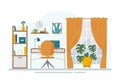 A modern working place at home. Cute home office. Concept vector illustration in flat style. Royalty Free Stock Photo