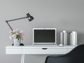 Modern working room interior with black & white minimal style 3d rendering image