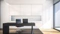 Modern working room with white cabinet / 3D Rendering