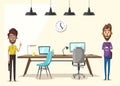 Modern workplace. Creative character. Office work. Cartoon vector illustration