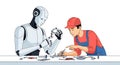 Human and Robot Collaborating on Mechanical Repair Royalty Free Stock Photo