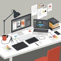 Modern workspace with a clean, organized setup. Features a desktop monitor and Royalty Free Stock Photo