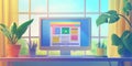 Modern workspace with computer displaying colorful website design and plants Royalty Free Stock Photo