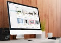 modern workspace with computer online shop website design