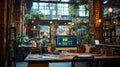 modern creative office workspace with computer and plants in a cozy industrial style environment filled with natural light Royalty Free Stock Photo