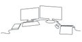Modern workspace continuous one line vector drawing