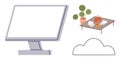 Modern Workspace Elements with Computer Monitor, Desk Setup, and Cloud Concept Royalty Free Stock Photo
